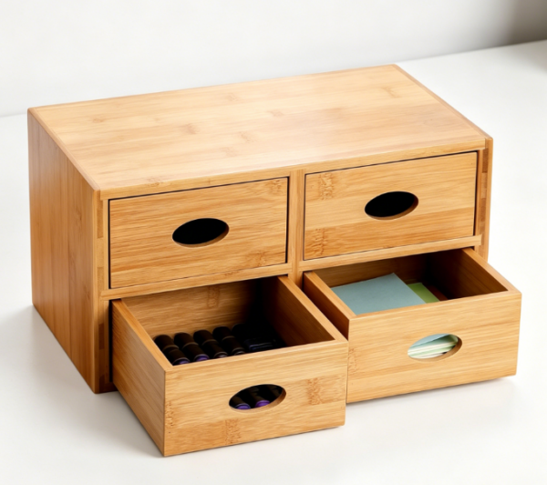 Wooden Drawer Unit with Remote Holder — Integrated Pen & Stationery Organizer