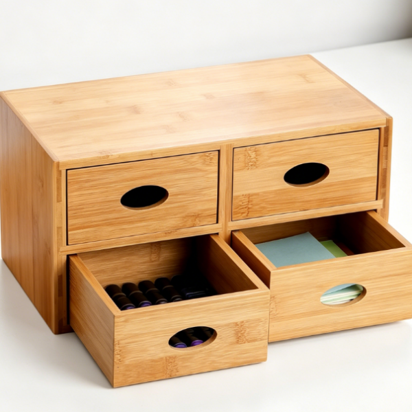 Wooden Drawer Unit with Remote Holder — Integrated Pen & Stationery Organizer