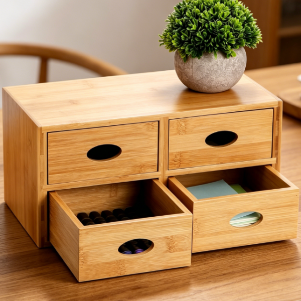 Bamboo 4-Drawer Storage Box — Versatile: Bedside & Desktop