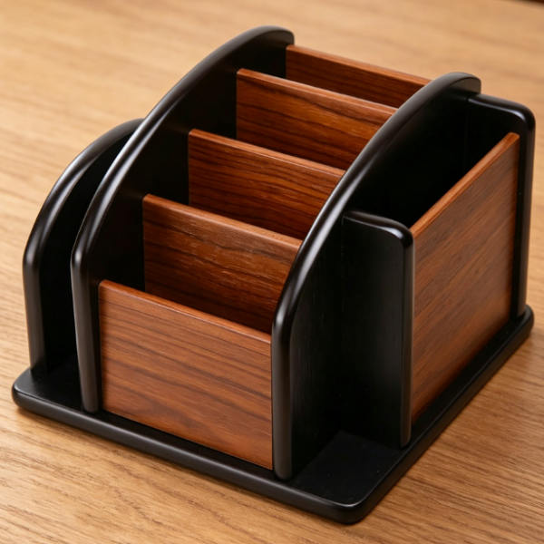 6-Compartment Wooden Storage Rack — Dual-Use: Office & Remote Control