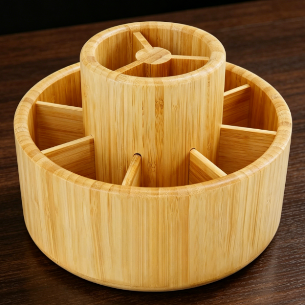 360° Rotating Bamboo Pen Holder — For Art Studios & Offices