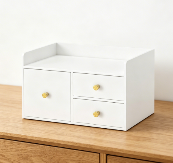 White Bamboo 3-Tier Drawers — Kitchen & Office Organization