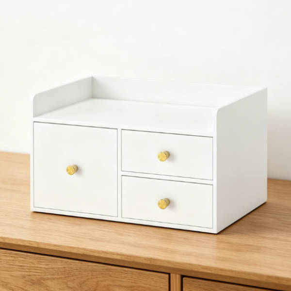 White Bamboo 3-Tier Drawers — Kitchen & Office Organization