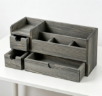 Distressed Grey Wood 3-Tier Drawers — Letter & Stationery Rack