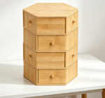Rotating Bamboo 12-Compartment Drawers — Cosmetics & Jewelry Organizer