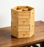 Rotating Bamboo 12-Compartment Drawers — Cosmetics & Jewelry Organizer