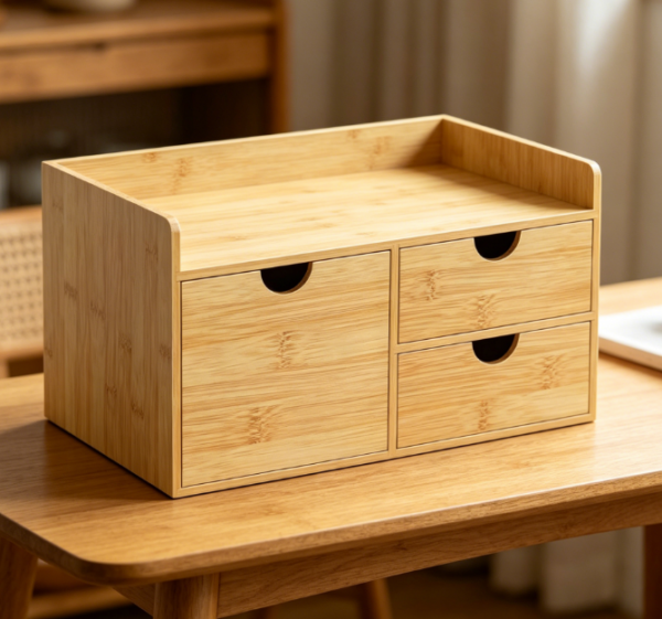 Bamboo 3-Drawer Organizer — No Assembly Required; Office & Document Storage