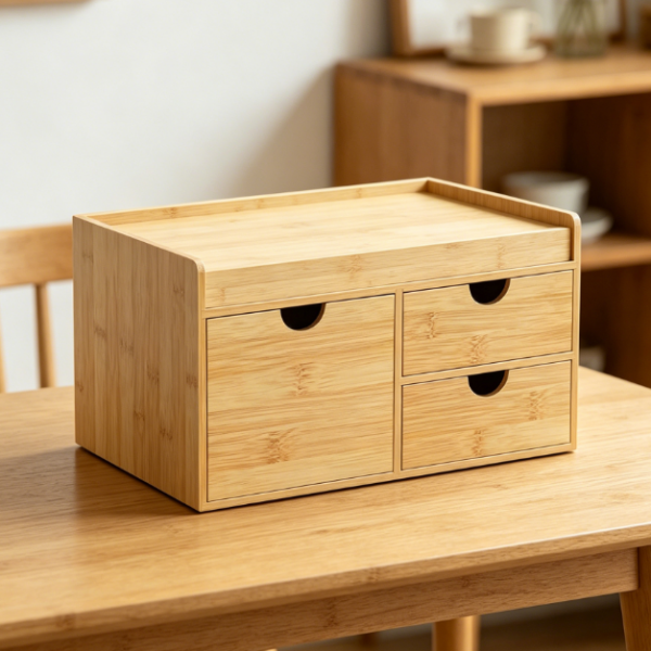 Bamboo 3-Drawer Organizer — No Assembly Required; Office & Document Storage