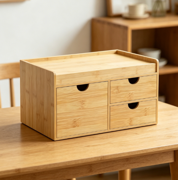 Bamboo 3-Drawer Organizer — No Assembly Required; Office & Document Storage