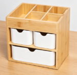 Bamboo 3-Drawer Cosmetics Rack — With Adjustable Dividers