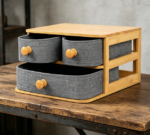 Bamboo, Wood & Fabric 3-Drawer Chest — Dual-Use: Cosmetics & Office
