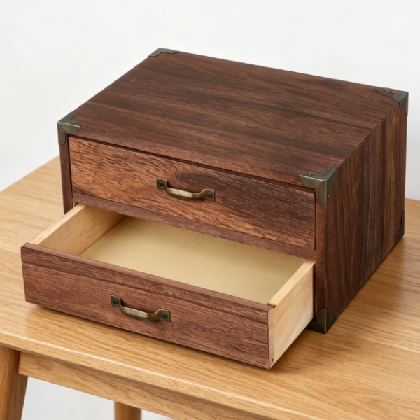 Compact 2-Drawer Wooden Box — Office, Jewelry & Cosmetics Storage