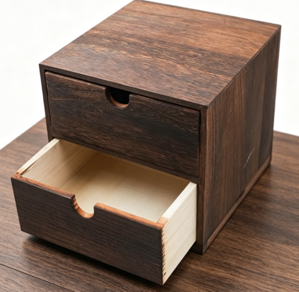 Rustic-Style 2-Drawer Unit — Carbonized Wood Farmhouse Storage Box