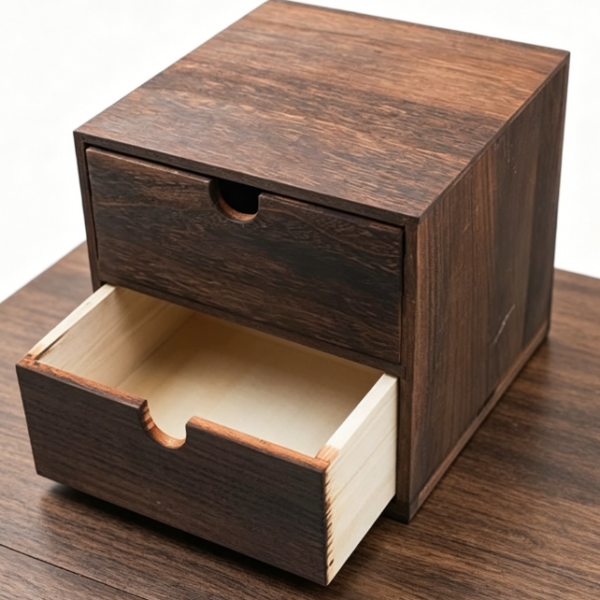 Rustic-Style 2-Drawer Unit — Carbonized Wood Farmhouse Storage Box