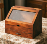 Glass-Top 2-Drawer Cabinet — Mahogany Display & Storage