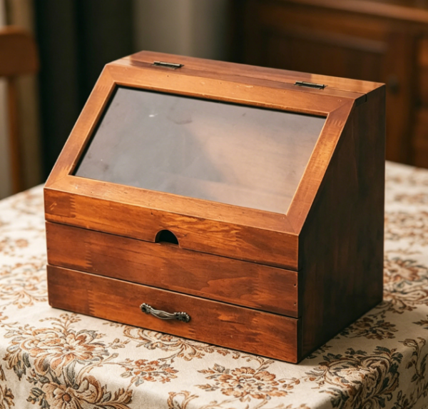 Glass-Top 2-Drawer Cabinet — Mahogany Display & Storage