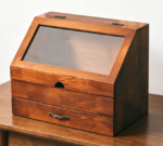 Glass-Top 2-Drawer Cabinet — Mahogany Display & Storage