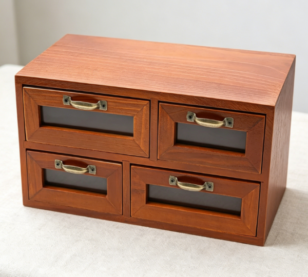 Bamboo 4-Tier Multi-Compartment Cabinet — With Drawers & See-Through Door