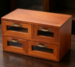 Bamboo 4-Tier Multi-Compartment Cabinet — With Drawers & See-Through Door