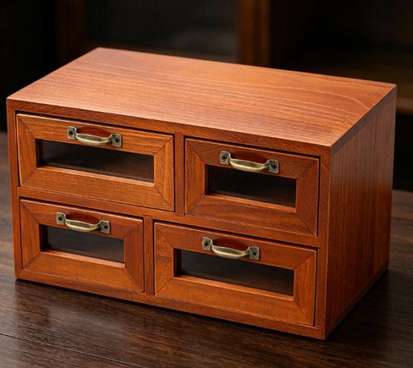 Bamboo 4-Tier Multi-Compartment Cabinet — With Drawers & See-Through Door