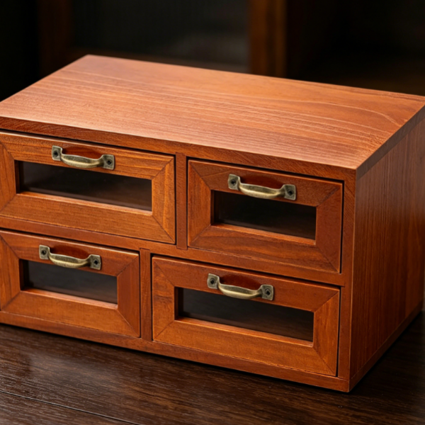 Bamboo 4-Tier Multi-Compartment Cabinet — With Drawers & See-Through Door