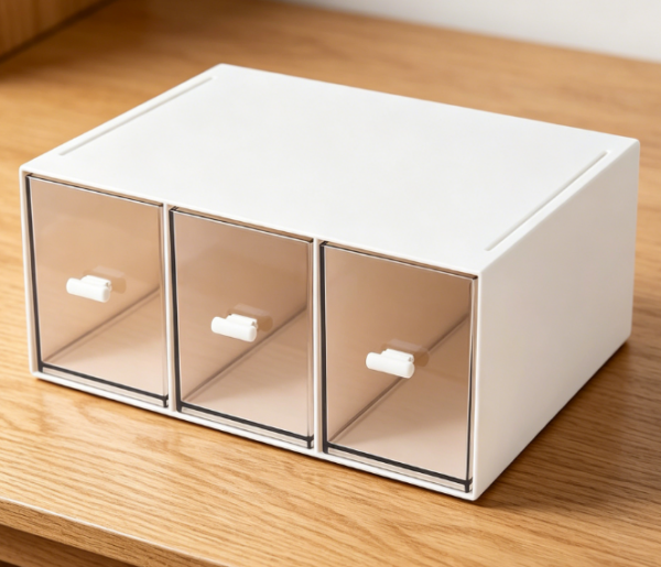 3-Tier White Plastic Drawers — For Cosmetics & Bathroom