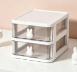 Double-Tier Transparent Box with Rabbit Handles — High Capacity Office Storage