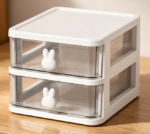 Double-Tier Transparent Box with Rabbit Handles — High Capacity Office Storage