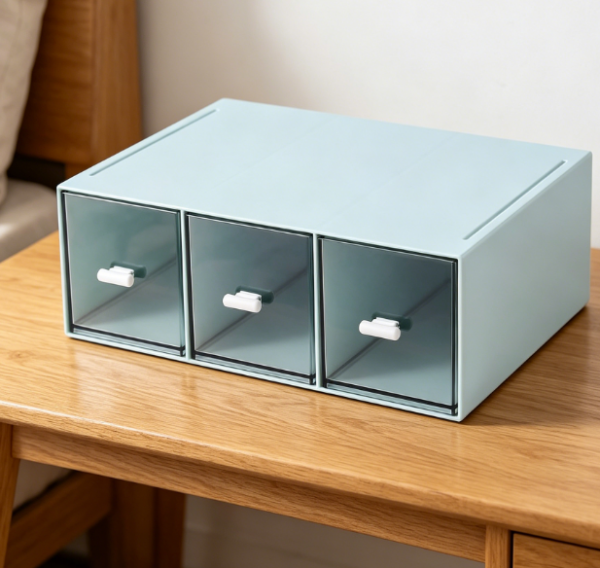 3-Tier Blue Drawer Cabinet — Cosmetics & Nail Polish Rack