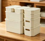 8-Piece Lidded Plastic Basket Set — Wardrobe & Desktop Combo