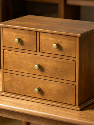 Oak 4-Drawer Storage Unit — With Metal Pull Handles