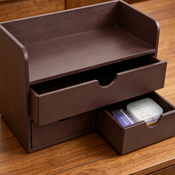 Retro Wooden 3-Tier Drawers — With Top Display Shelf